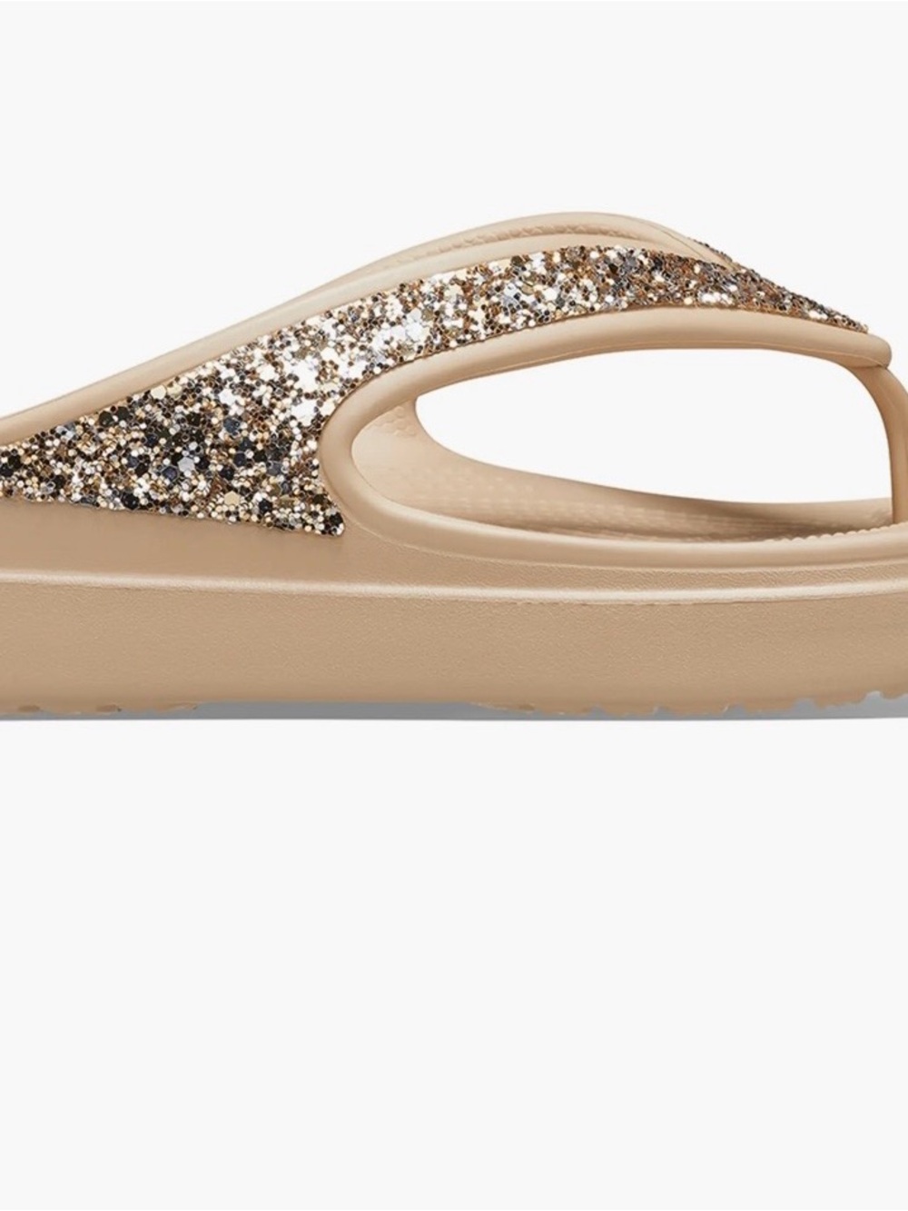 Crocs Women’s Sloan Beige Glitter Flip Flop Sandals - Picture 2 of 4